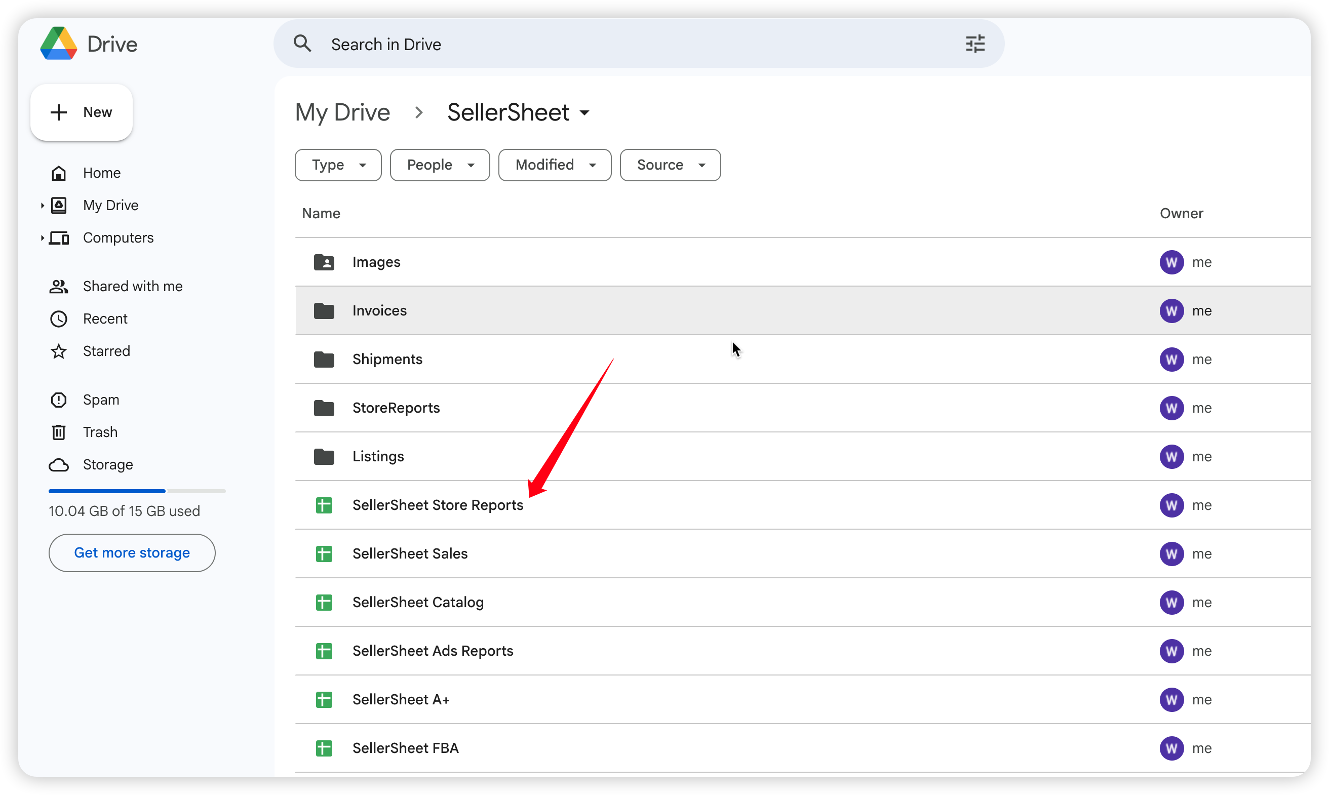 SellerSheet folder in Google Drive