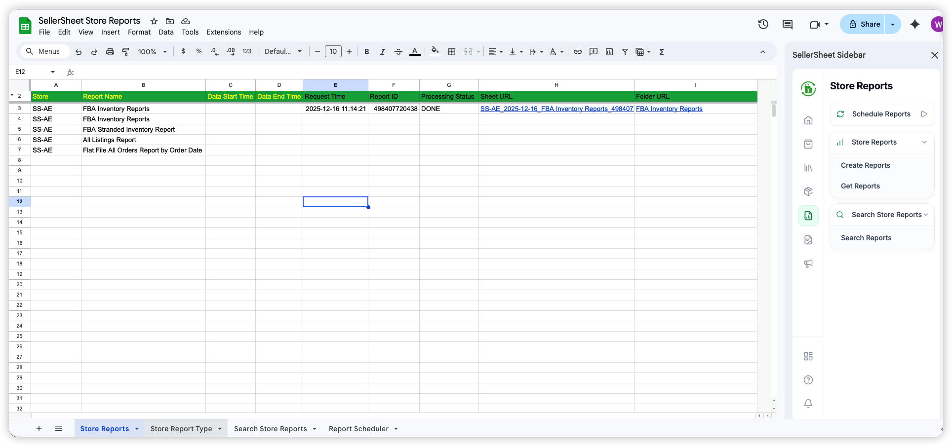 Dashboard sheet showing 30-day sales comparison by ASIN